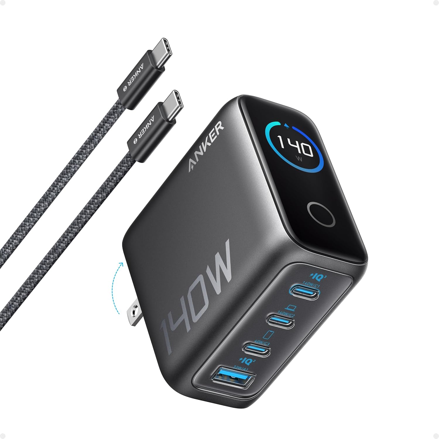 Anker Zolo 140W USB-C Charger – 4-Port PD 3.1 with Smart Touch Control Cable (B2697)