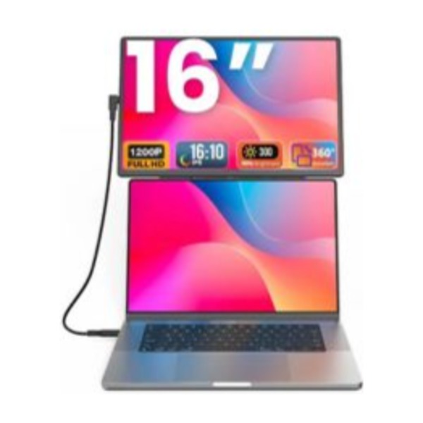 Domyfan Portable Monitor Laptop Screen Extender 16" 1200P LCD Travel External Display